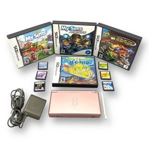 Nintendo DS Lite Bundle Metallic Rose Pink Fully Tested 10 Games Included VGUC